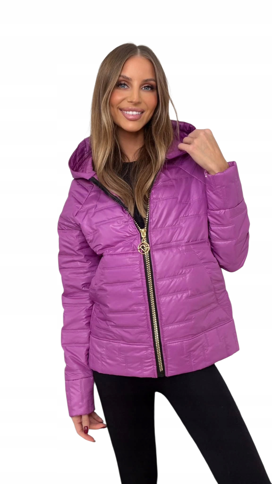 Lehká, prošívaná bunda s kapucí, velikost plus size, barva fialová Velikost 44/46