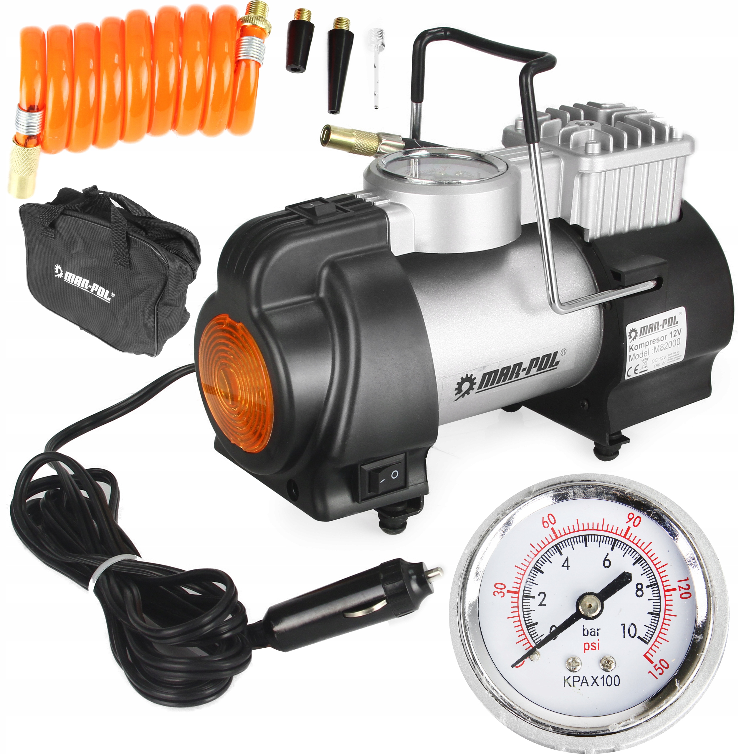 KOMPRESOR SAMOCHODOWY 12V NA ZAPALNICZKĘ MANOMATER