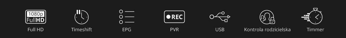 Tuner dekoder DVB-T2 H.265 HEVC Kruger Matz KM9999 Funkcje nagrywanie PVR odtwarzanie multimediów z nośnika USB przewodnik EPG