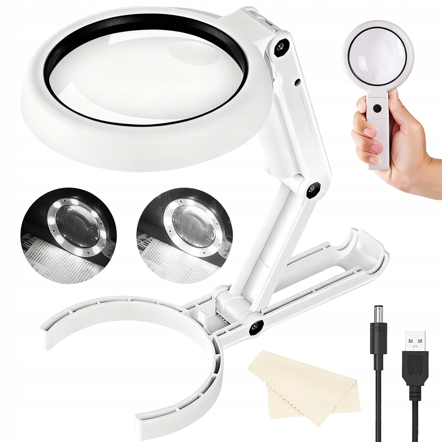 LUPA SZKLANA LAMPA STOŁOWA 5X/11X SKŁADANA LUPA ZASILANA PRZEZ USB Z LED