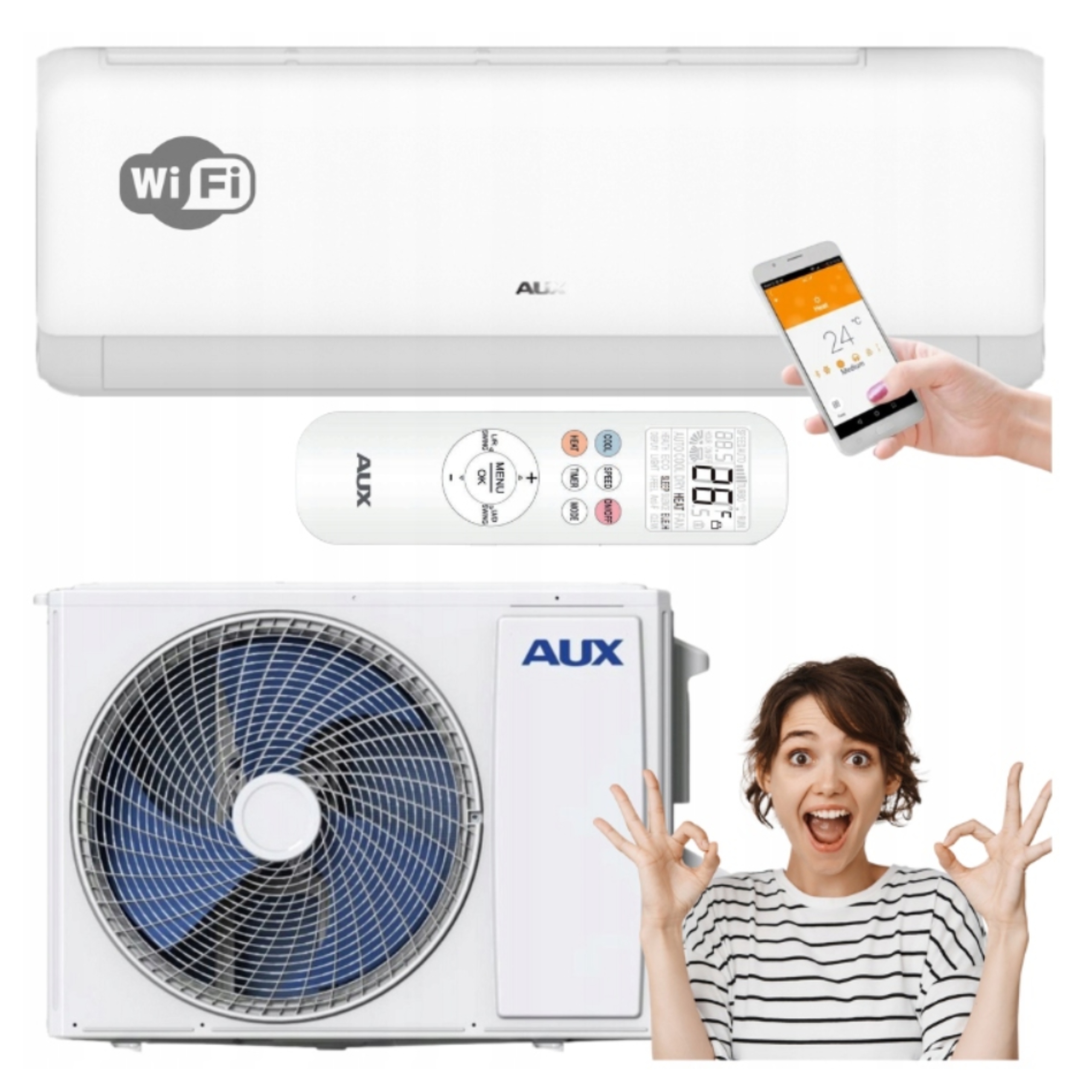 Nástenný klimatizátor Aux Q-Smart Plus 2,7 kW Výkonný Wifi Ohrievač Do Domácnosti