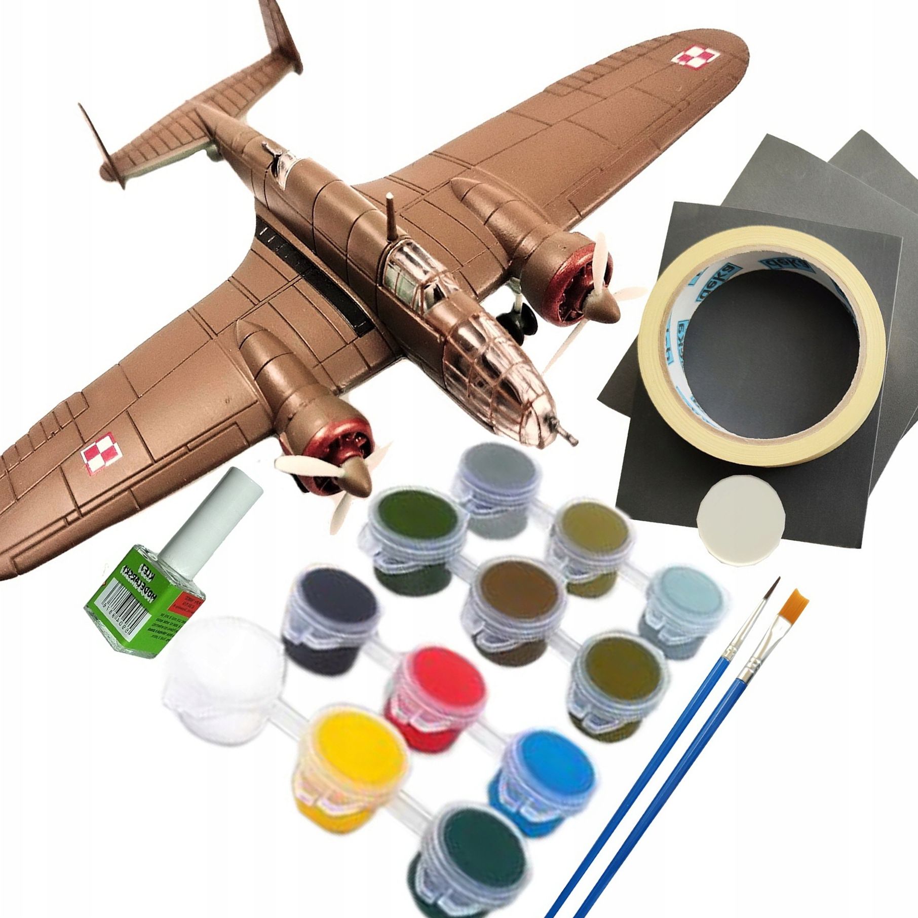 Sada Model Letadlo na lepení Los II Lepidlo Barvy Štětce Páska Papír