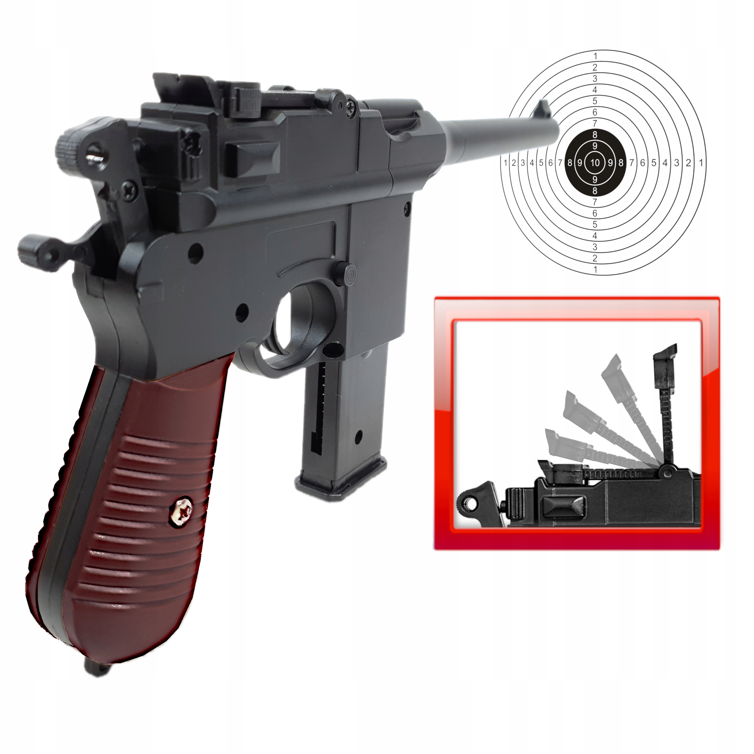 Pistolet Metalowy Na Kulki MAUSER C96 Replika ASG 100% Metal GRANAT 800 szt Wiek dziecka 18 lat +