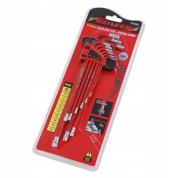 KLUCZE IMBUSOWE TORX GWIAZDKA IMBUSY 9 T10-T50 Liczba elementów w zestawie 9