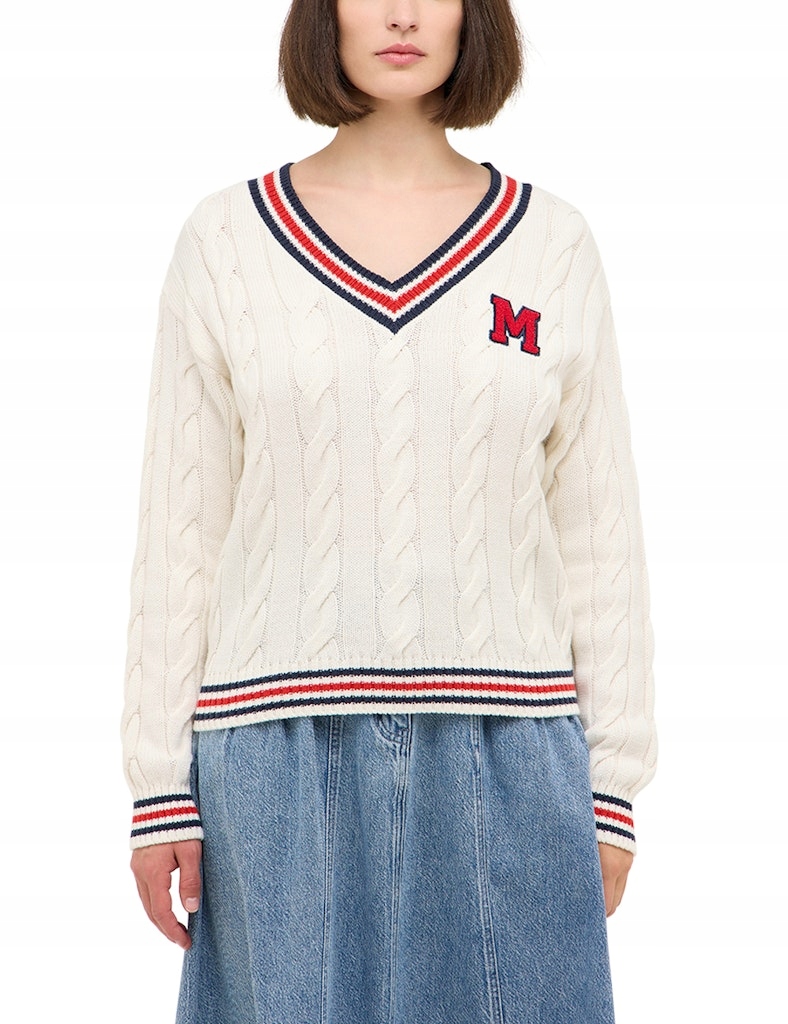 Mustang 1016781 2013 bílý svetr s výstřihem do V Elissa Kochland