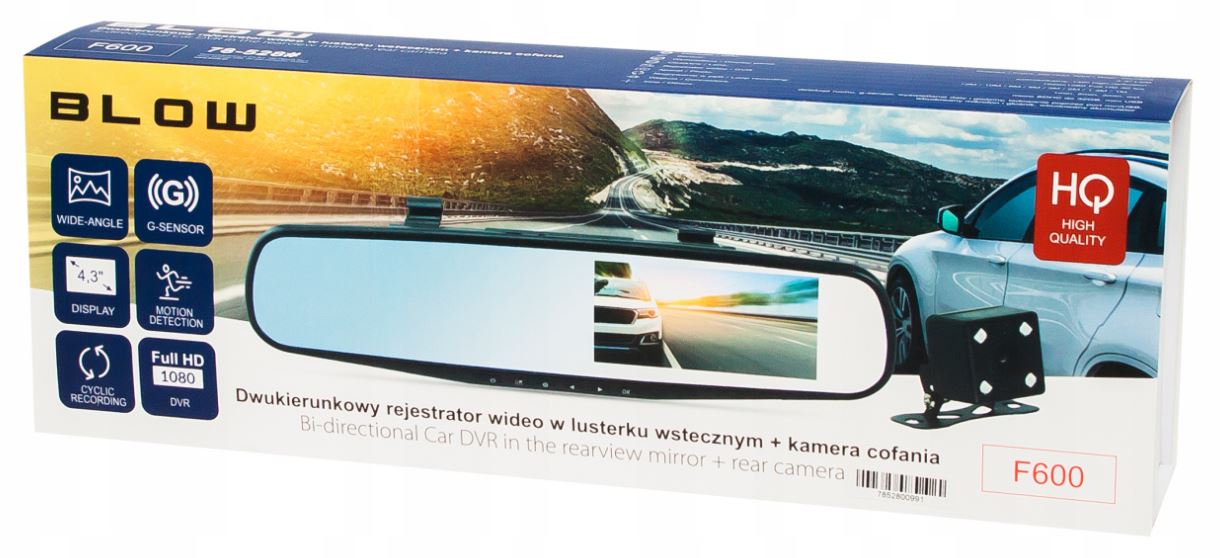 KAMERA REJESTRATOR ZESTAW PARKOWANIA LUSTERKO F HD Przekątna wyświetlacza 4.3