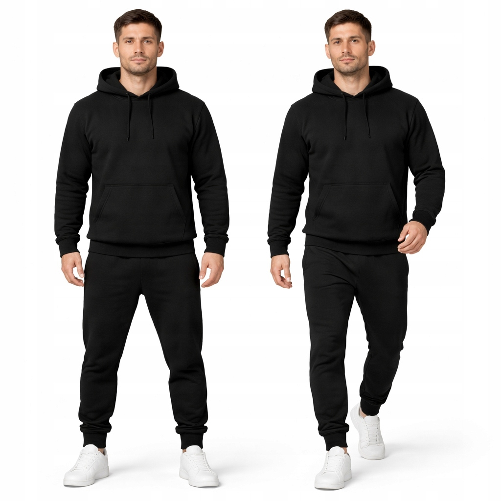 Tepláková souprava černá mikina s klokaní kapsou joggery bavlna vel. 3XL