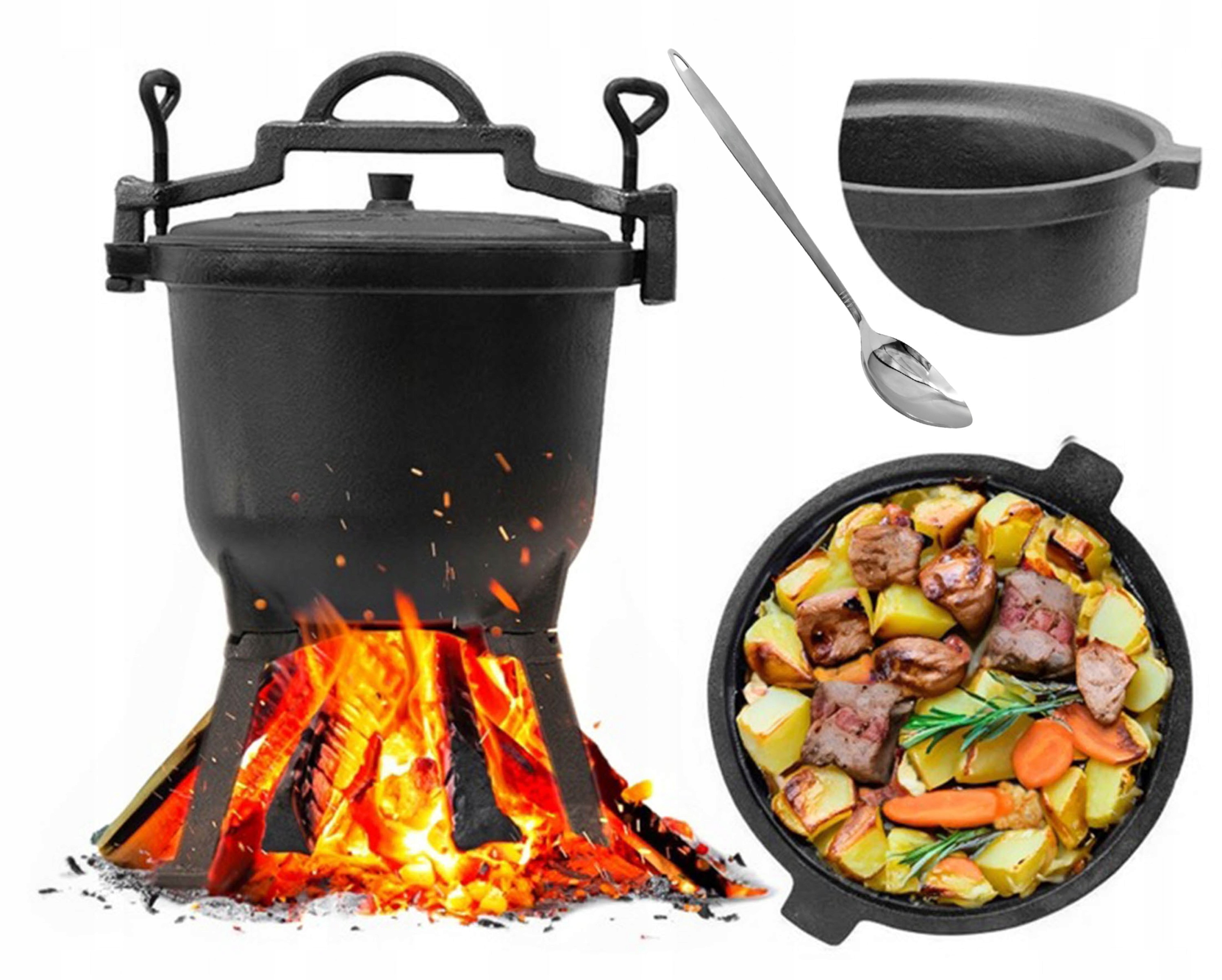 Kociołek Żeliwny 10L łyżka Pieczonki Prażone Duszonki ziemniaki