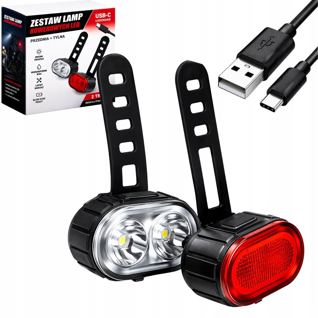2x Mocna Lampka Rowerowa komplet Przód Tył światła do roweru Led