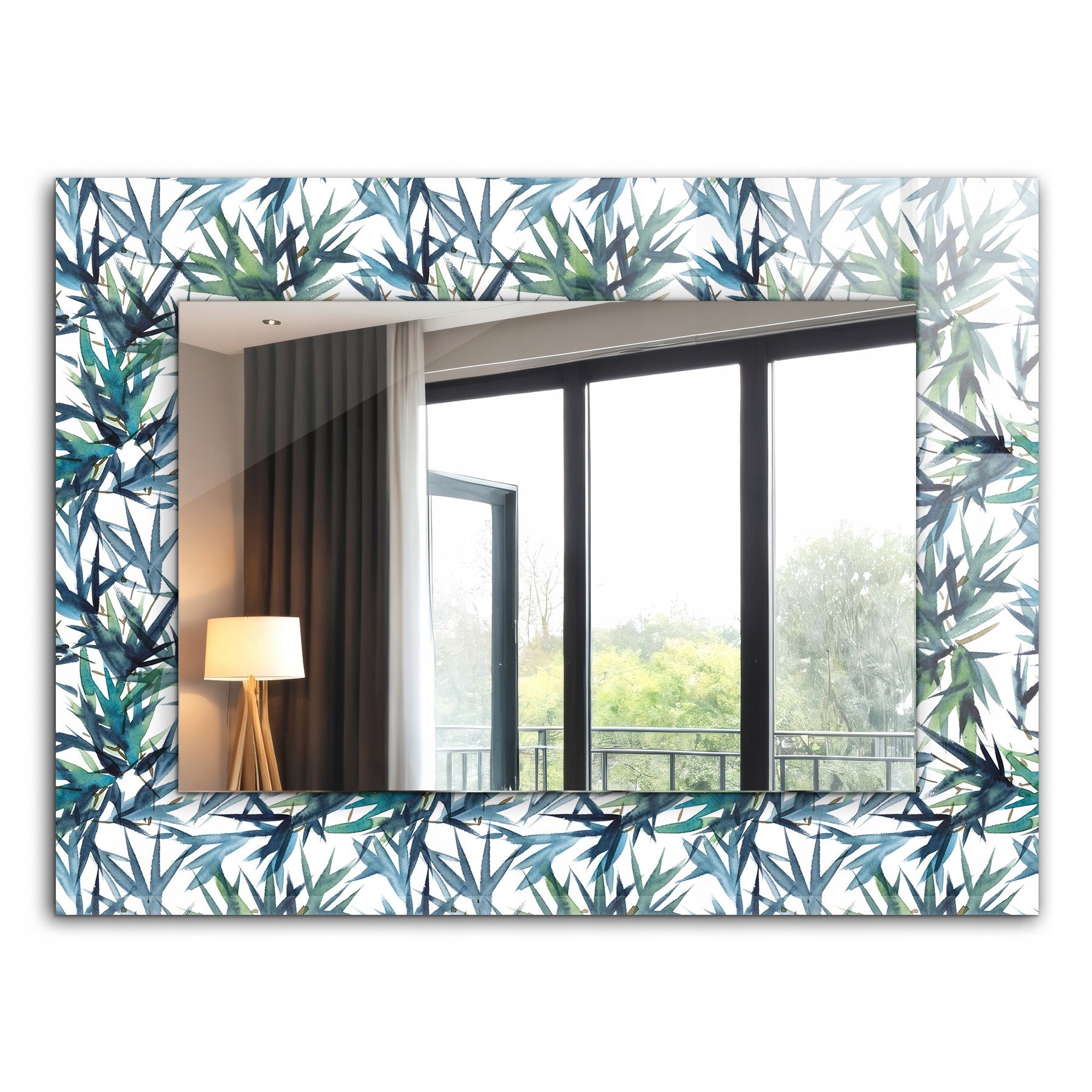 Stylové Zrcadlo Glamour Moderní Loft XXL 80x60 cm Listy bambusu akvarel