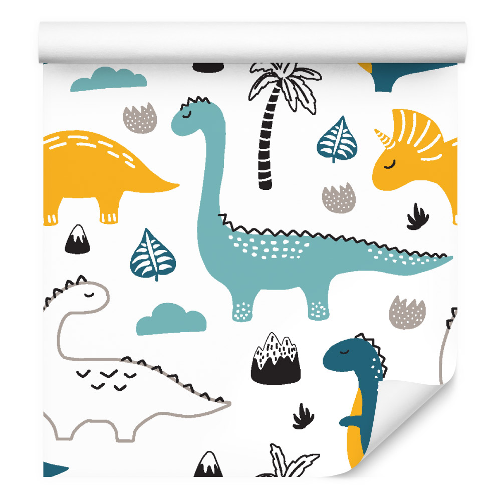 

Tapeta dinozaury, liście, góry, do pokoju chłopca