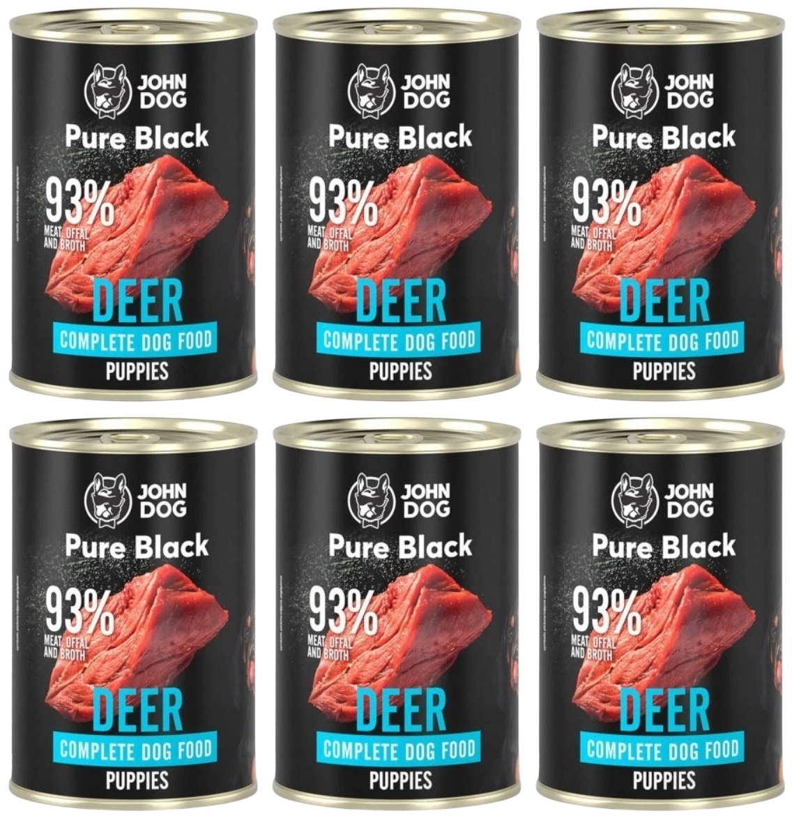 Levně John Dog Pure Black Junior s jelenem 6 x 400 g