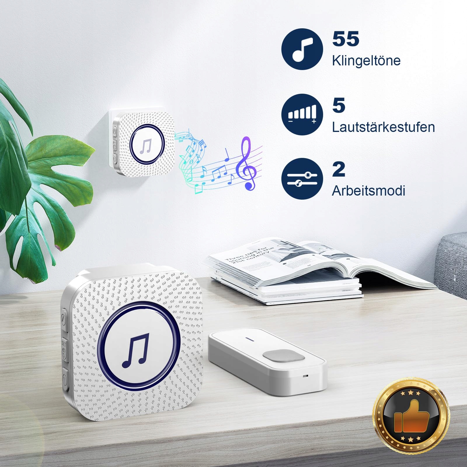 SURFOU BEZPRZEWODOWY DZWONEK DO DRZWI 400M LED 55 MELODII — miniatura 3
