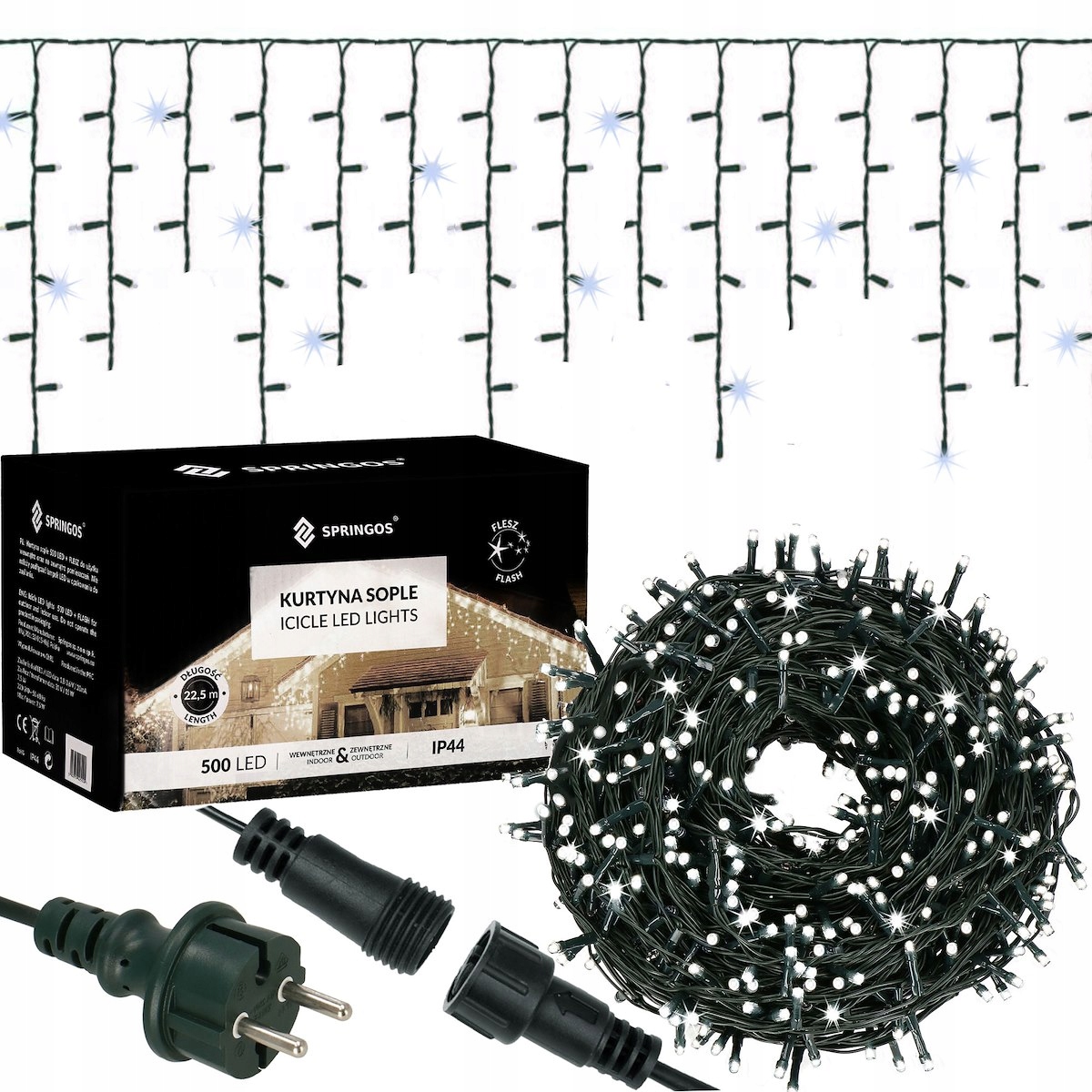 

Kurtyna 500LED Sople Zewnętrzne Zimne 22,5m Flash