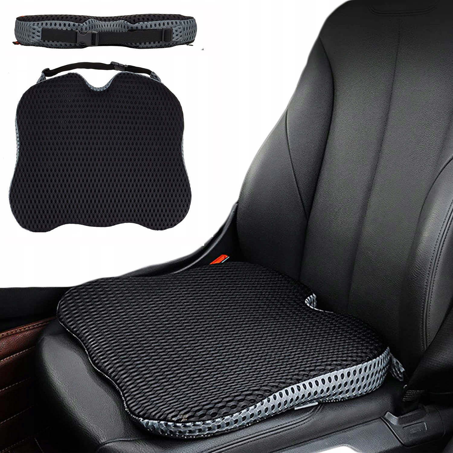 Poduszka Na Fotel Samochodowy Z Pianki Z Pamięcią Kształtu Czarna 47x42x8CM