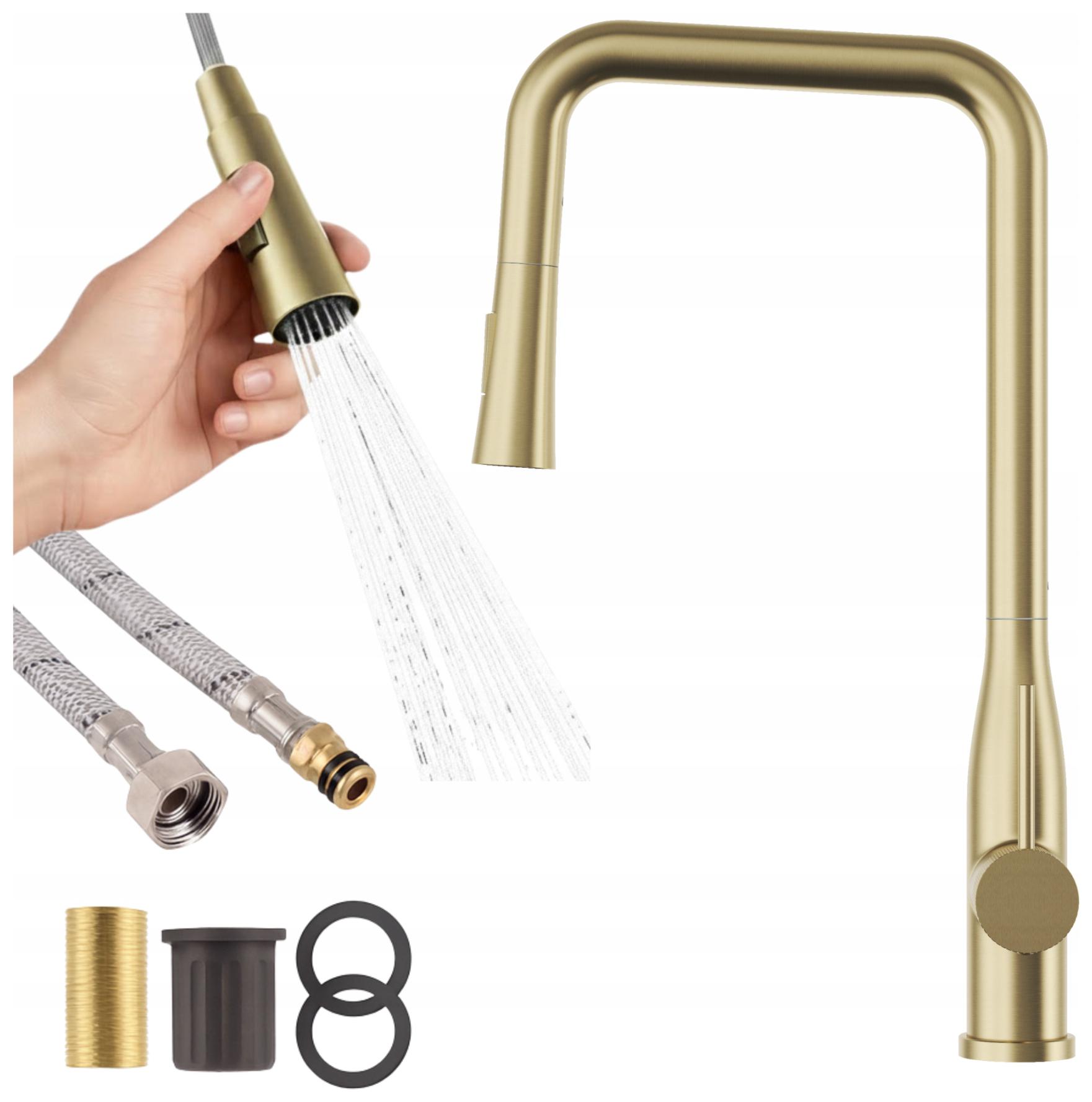 Kuchyňská baterie zlatá kartáčovaná vytahovací sprcha Kohoutek Vector 2 funkce