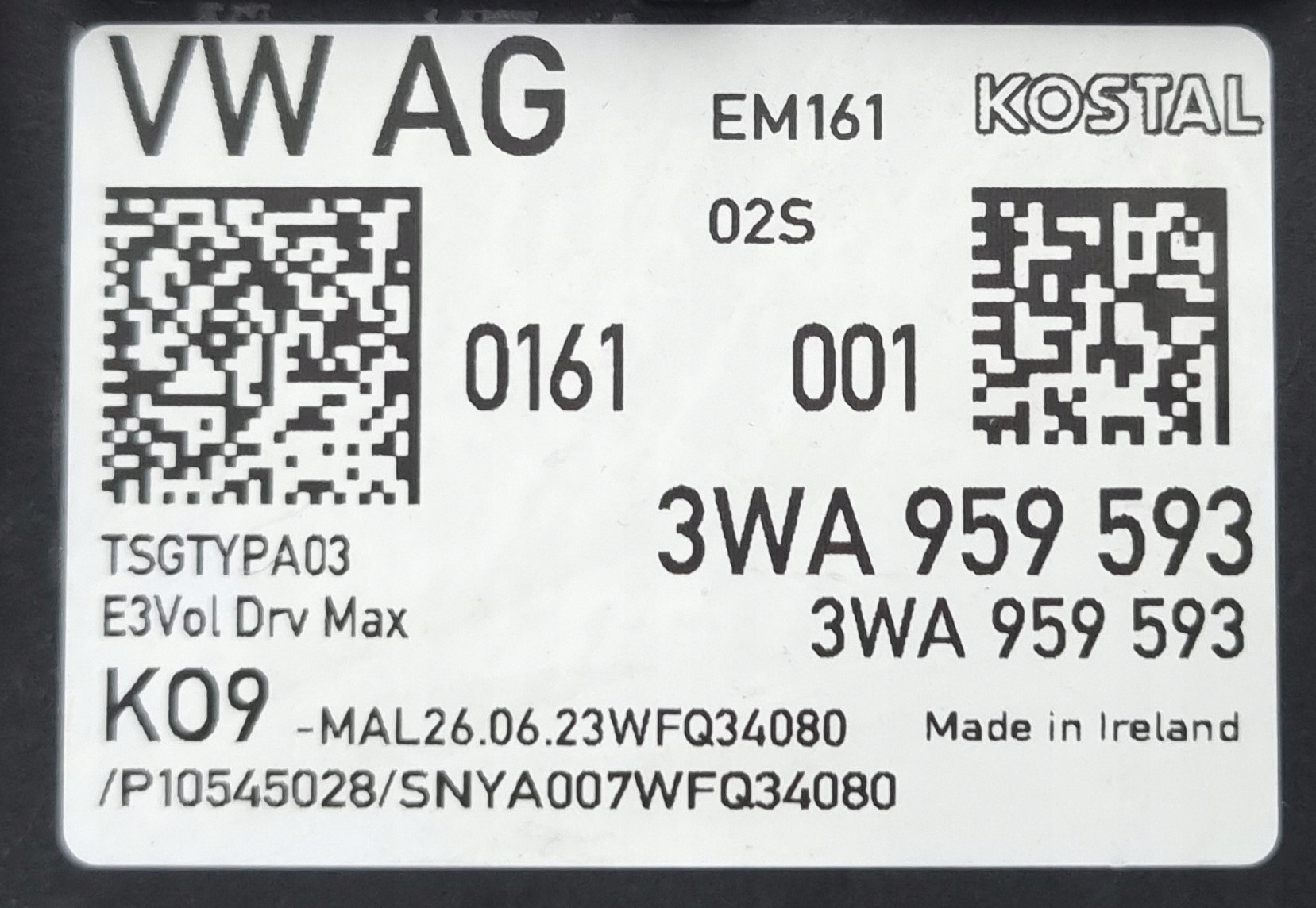 Moduł drzwi lewy przód Audi VW 3WA959593 Wersja Europejska