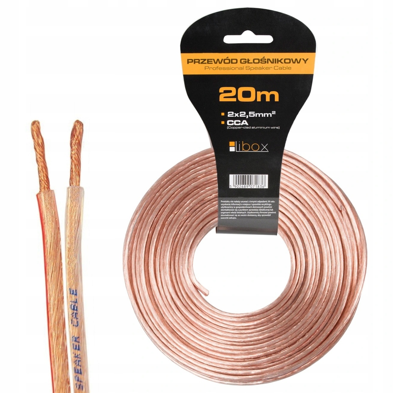 

Kabel Przewód Głośnikowy 2x2,5mm Cca Hq 20 Metrów