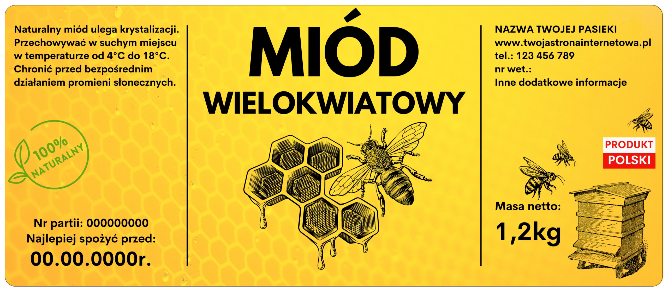 

Etykiety na Miód Twój tekst Folia Wodoodporne
