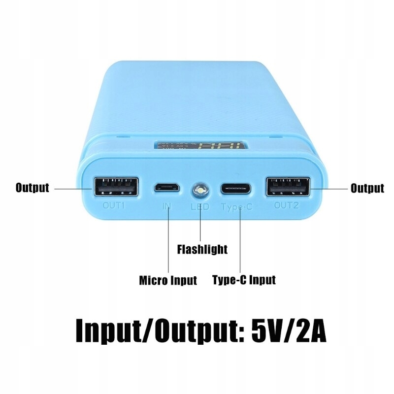 Obudowa PowerBank 8x 18650 2xUSB USB C SKRĘCANA Złącza microUSB USB typ A USB typ C