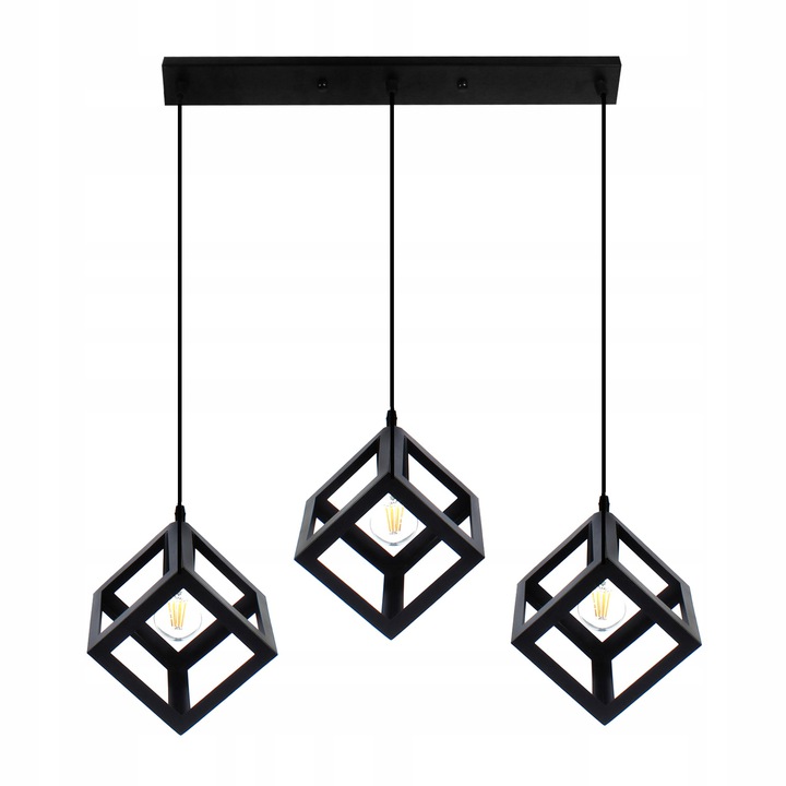 Lampa Wisząca Geometryczna Diament Kwadrat Kostka Zwis Loft Led E27 Czarna