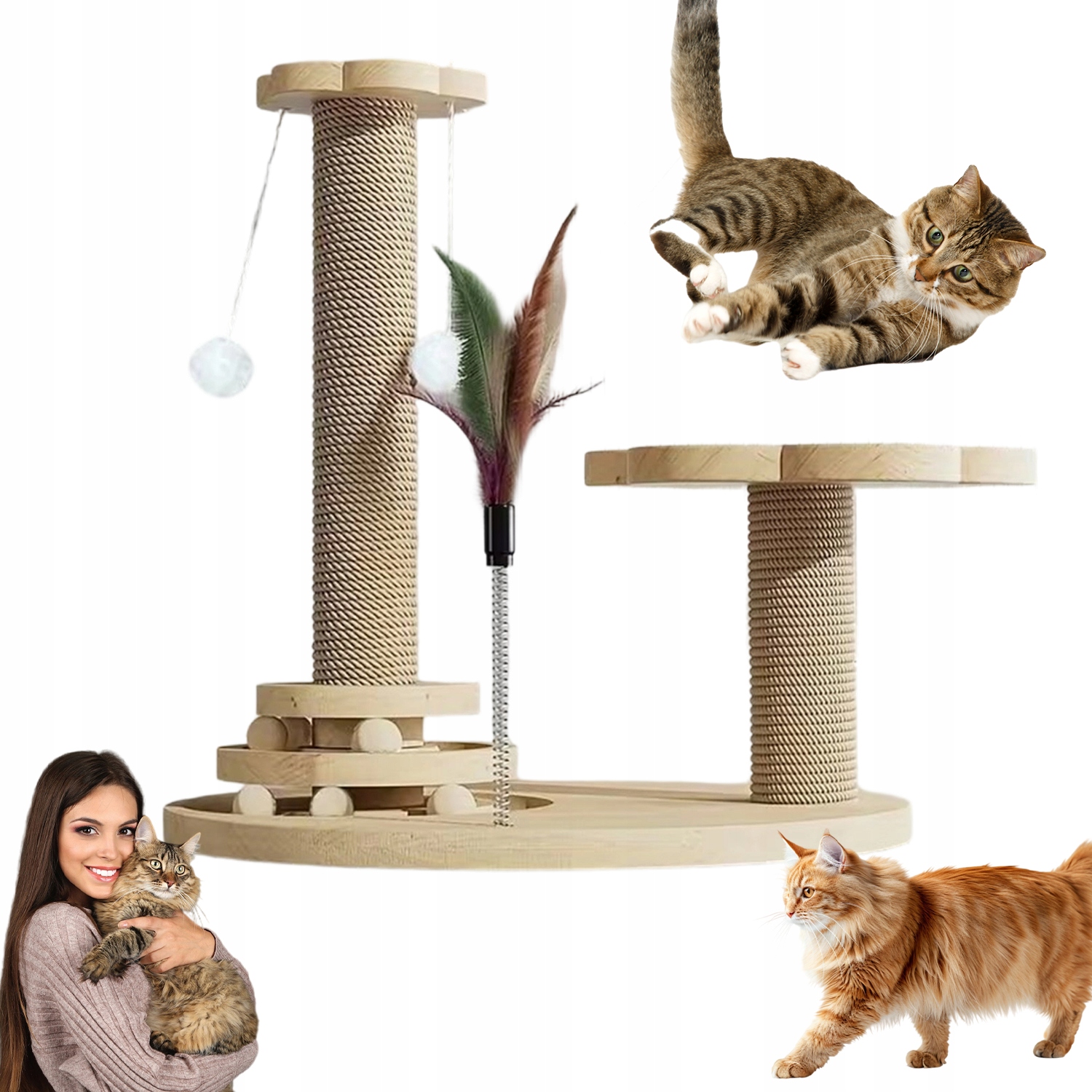 Levně Škrabadlo Pro Kočky Z Jutového Lana, Domeček S Pelíškem A Peříčky, Stabilní