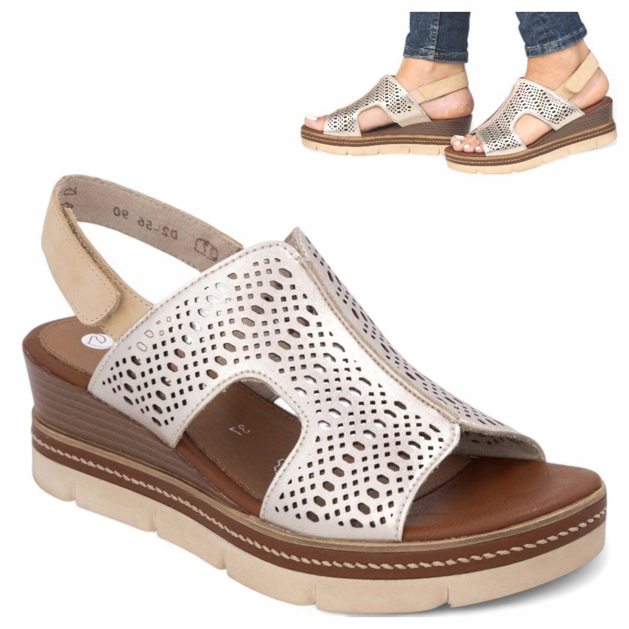 Remonte Dámské kožené sandály 40 na platformě, módní, letní, béžové, ležérní