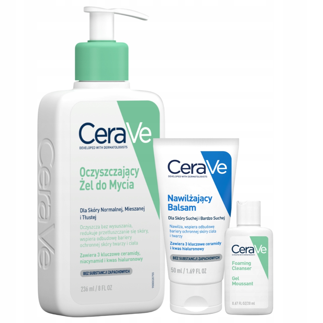 CeraVe Żel Oczyszczający do Mycia 236ml, Nawilżający balsam 50ml+GRATIS
