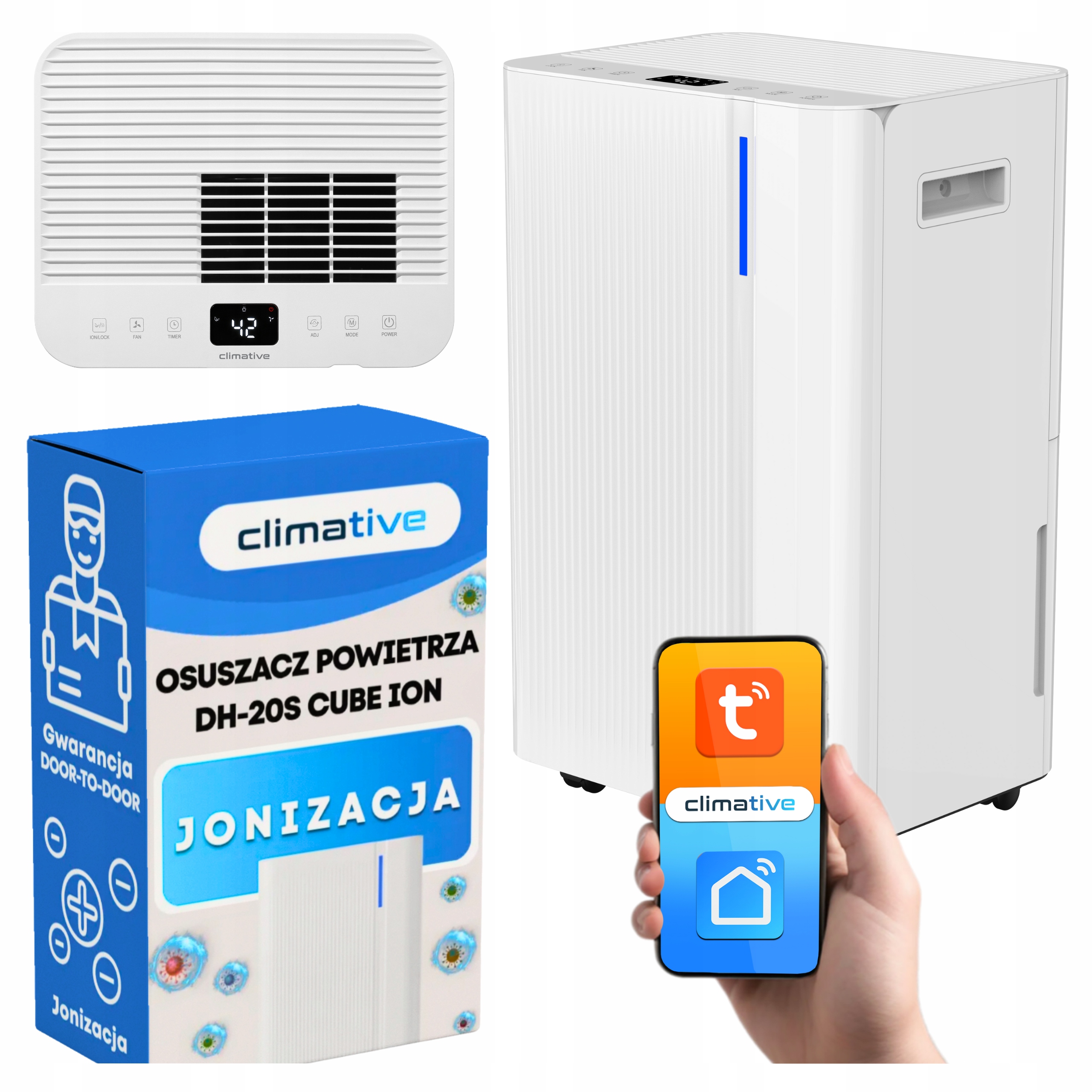 Osuszacz Powietrza Cube Pochłaniacz Wilgoci 20L Jonizacja Wifi 50 m2 +Timer