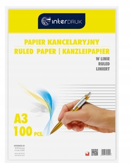 

Papier kancelaryjny A3 linia, 100 arkuszy