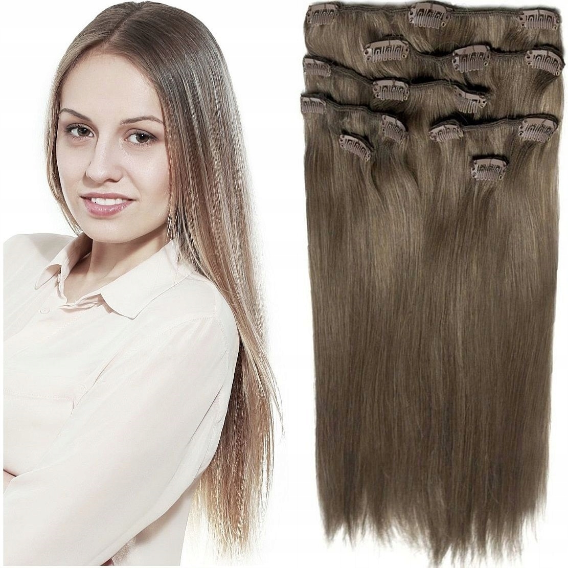 Příčesek Do Vlasů Přírodní 40 CM 115 G Clip-in 8 Pásků chladná blond 10