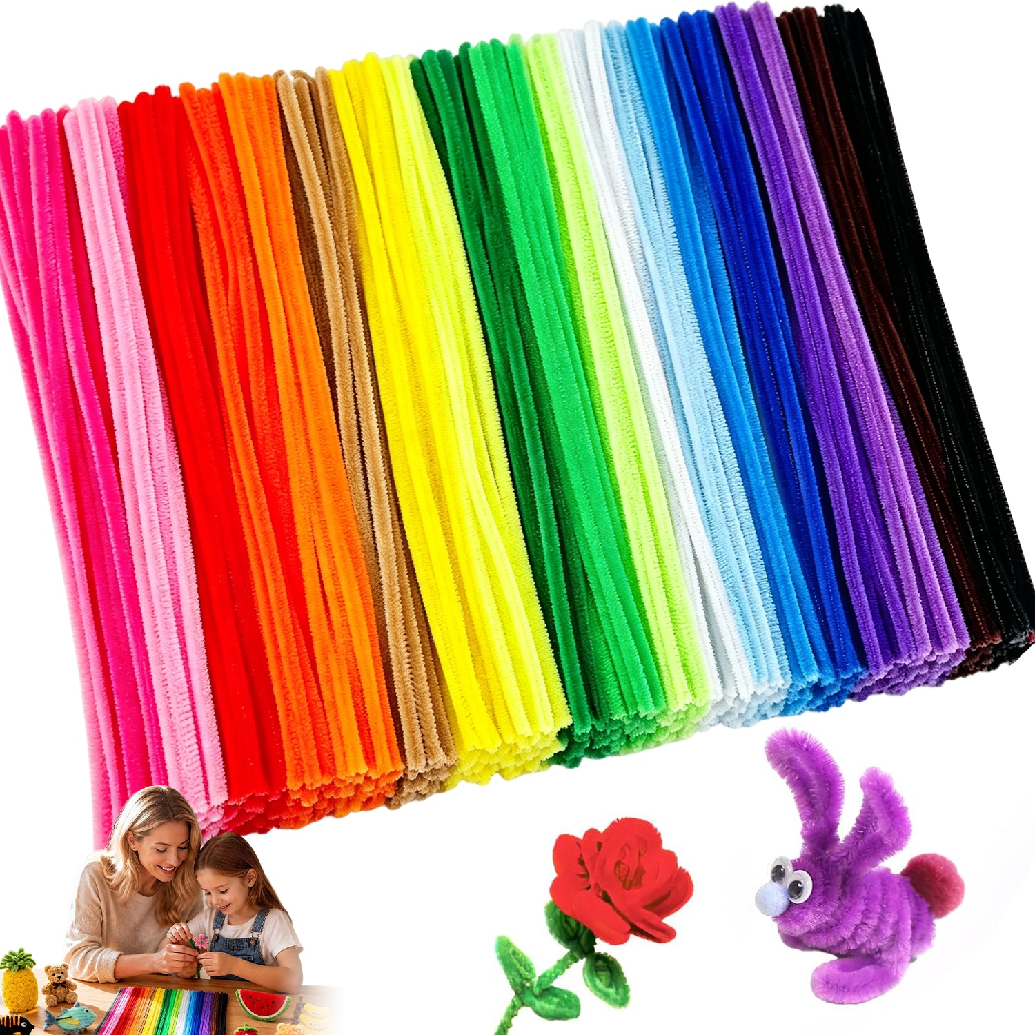 1200 Kusů Kreativních Drátků Chenille Pro Děti, Flexibilní Pro Diy Práce