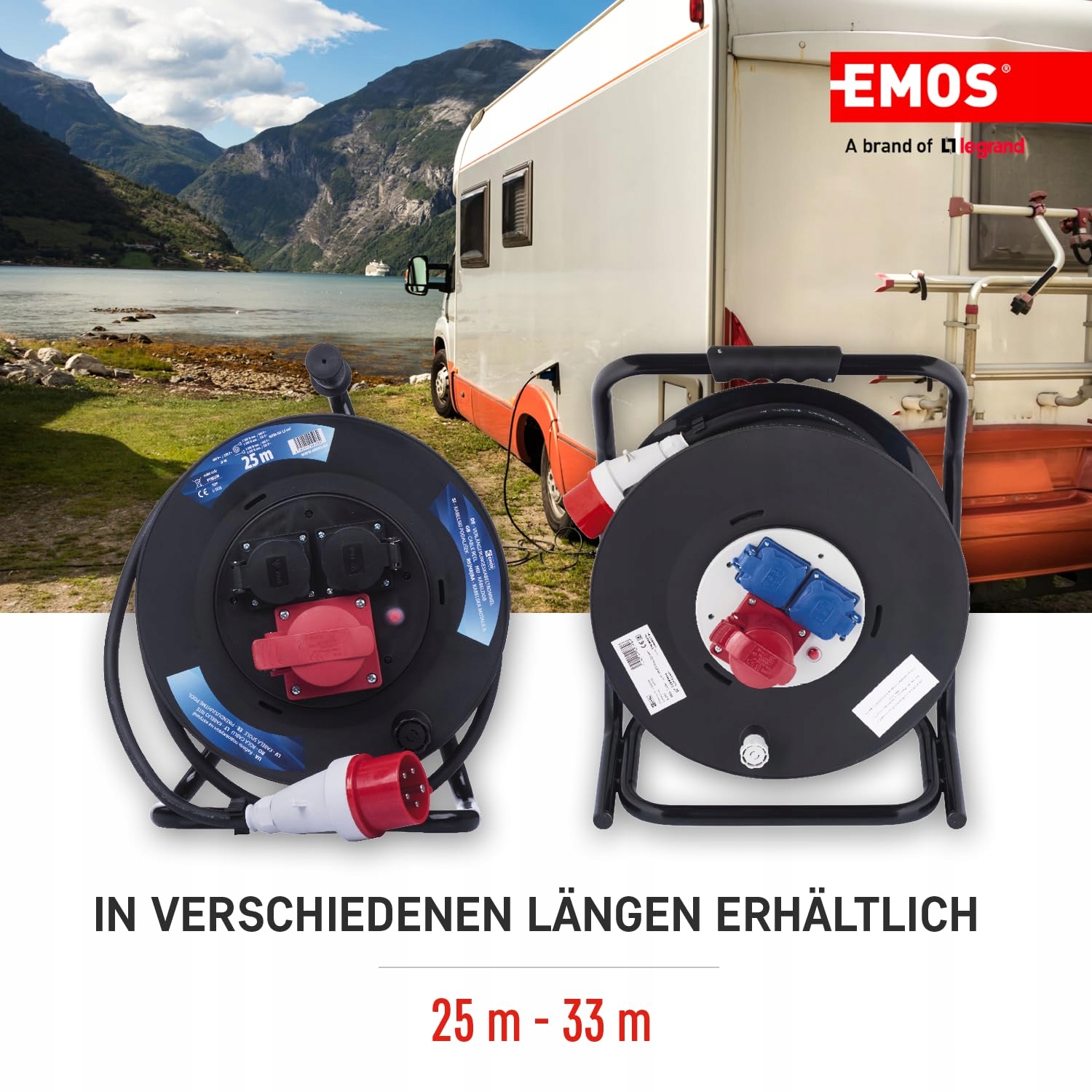 EMOS Kabel Bębnowy 25m 3 Gniazda Wodoodporny Na Zewnątrz Camping — miniatura 4