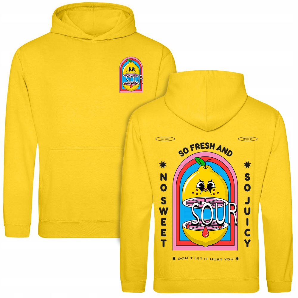 Mikina Sun Yellow Fresh And Sour Potisk Přední strana Zadní část Pro Mládež Vzory Vel M