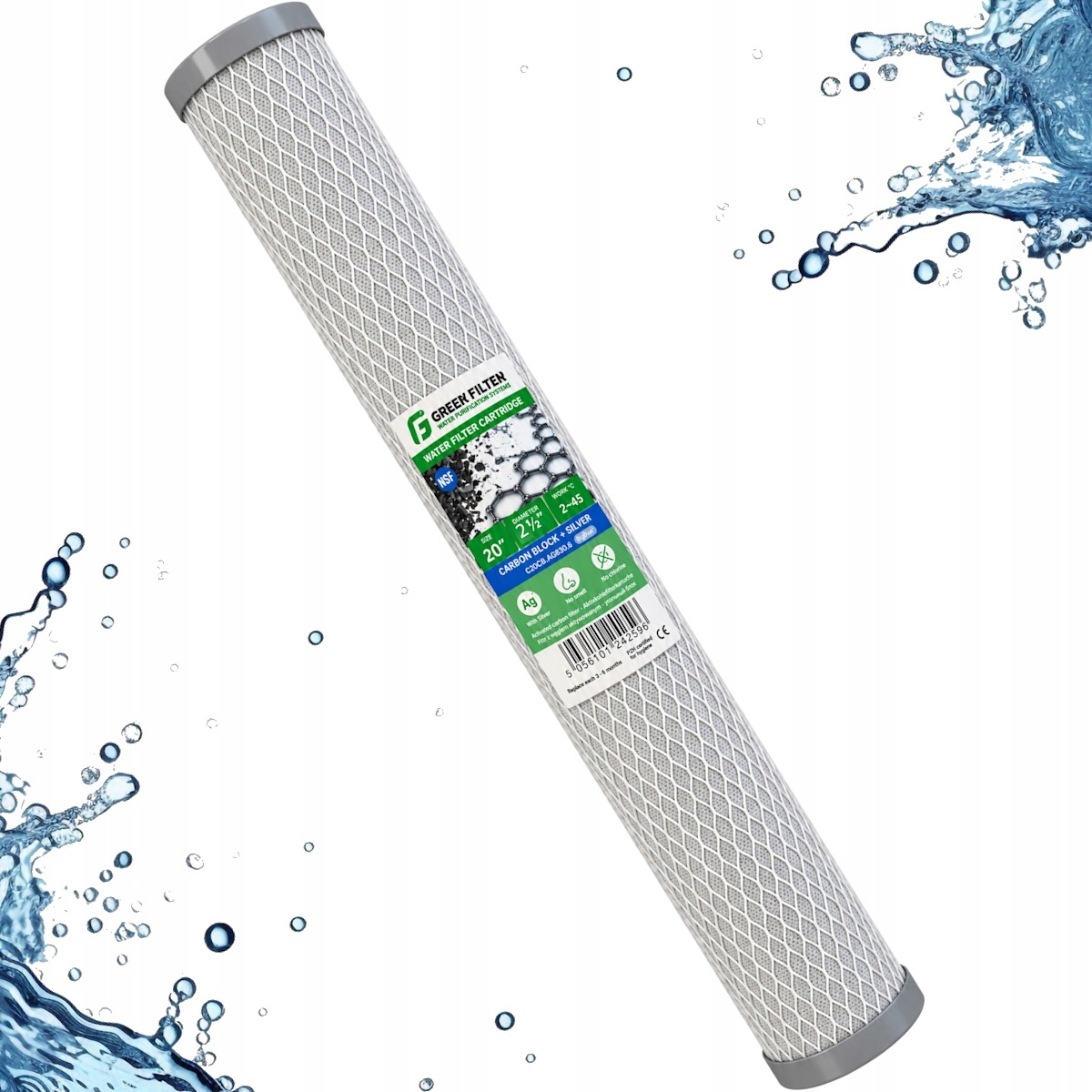 Vložka uhlíkový blok 20" Slim so striebrom Green Filter C20CB.AG830