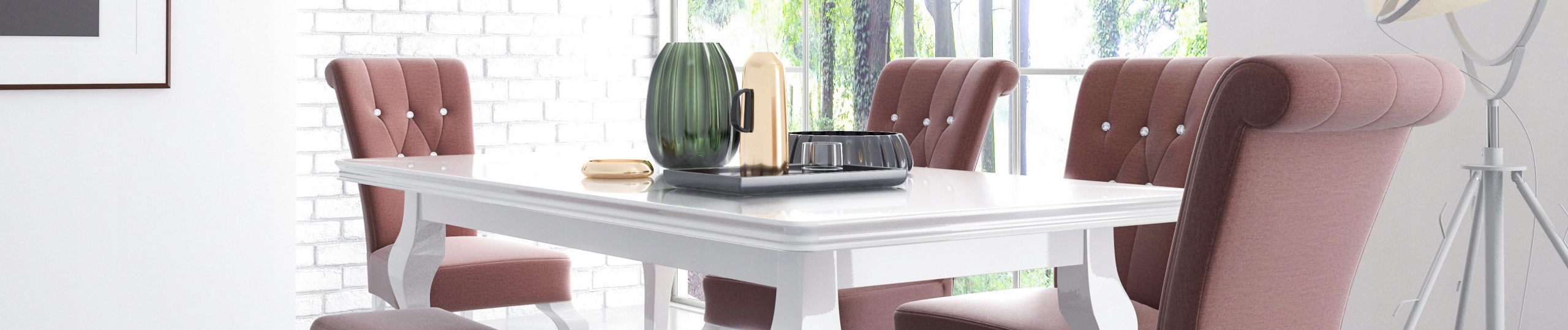 Zestaw Stół z 6 krzesłami glamour biały połysk Kolor korpusu stołu biały