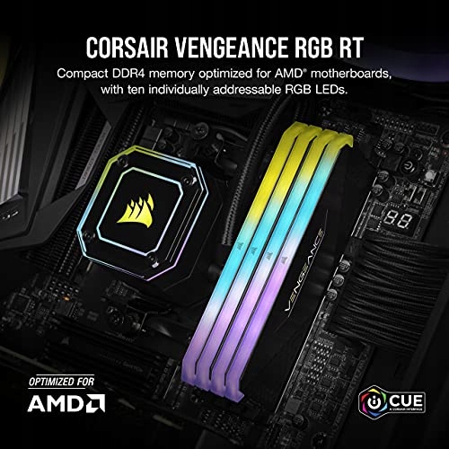 CORSAIR DDR4, 3200MHz 32GB 2x16GB Dimm, 16-20-20-38, XMP 2.0, Vengeance RGB RT Heatspreader, RGB LED, Black PCB, 1.35V, for AMD Ryzen — 9