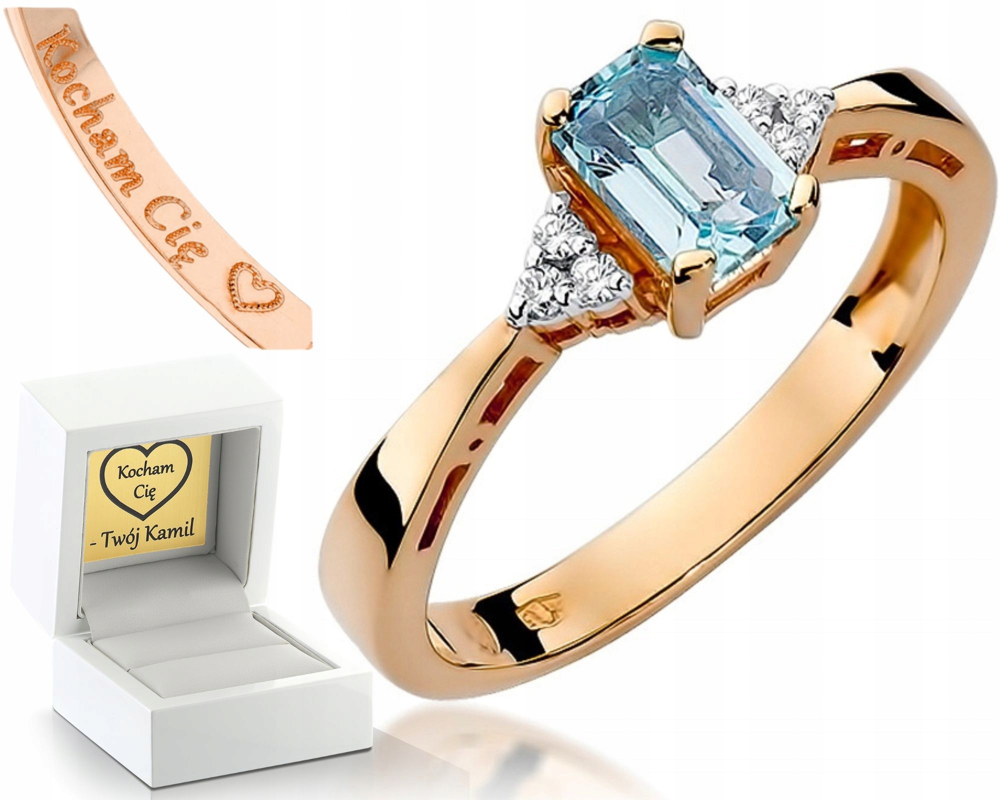 Prstýnek Topaz Brilianty Růžové Zlato 585 Gravírování