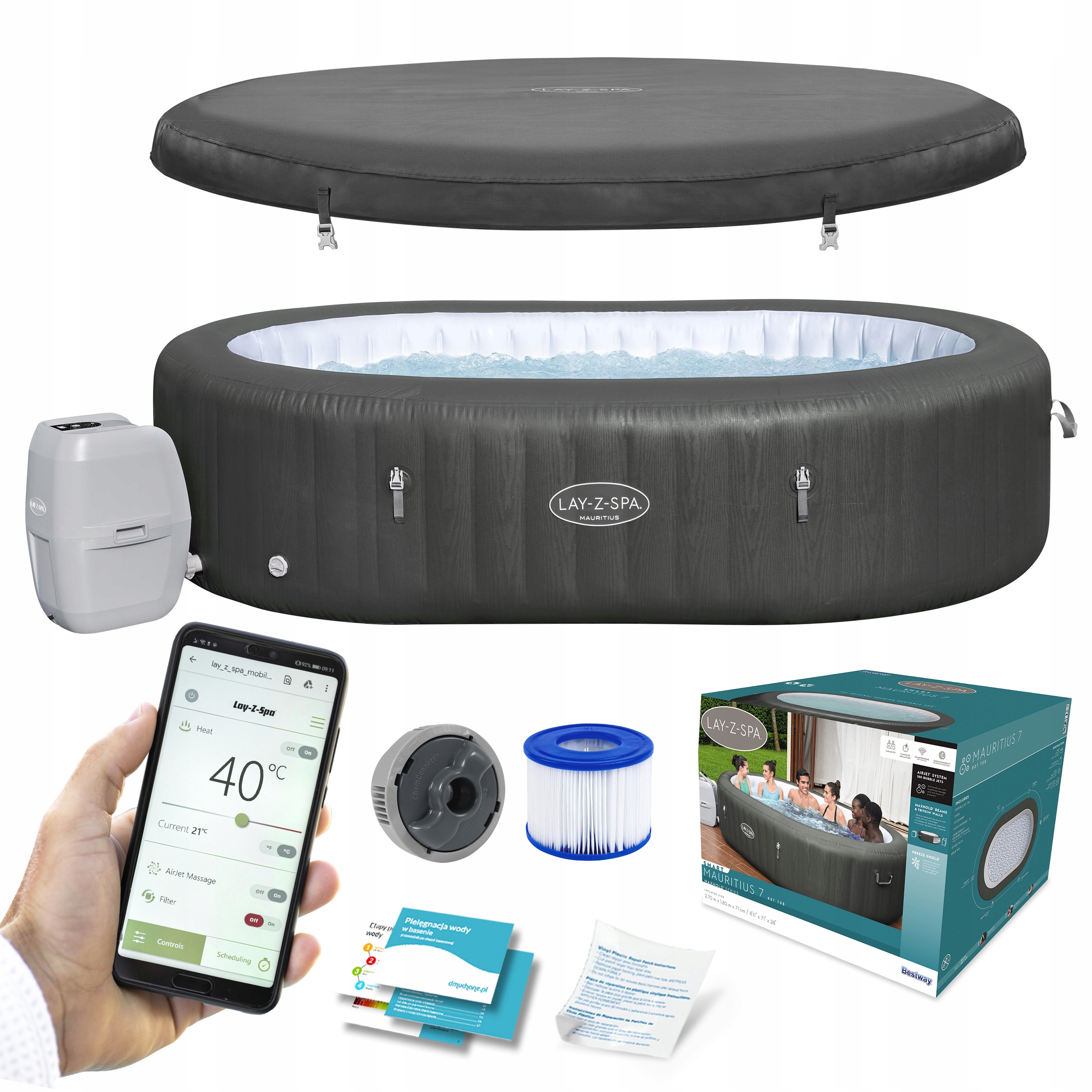 DMUCHANE SPA OGRODOWE AirJet Mauritius WIFI APLIKACJA Bestway 7os.