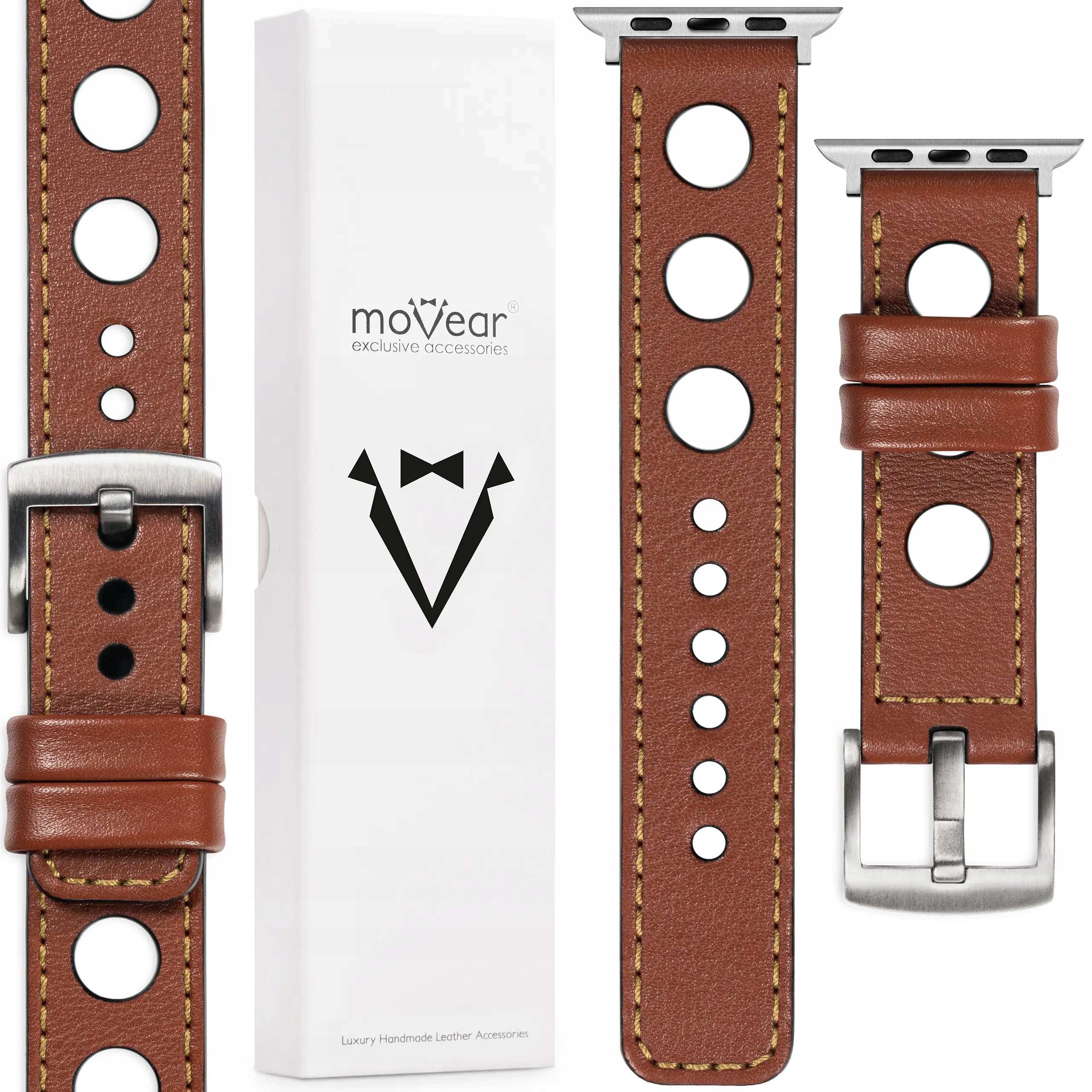 Kožený řemínek pro Apple Watch Ultra 10 9 8 7 6 5 Se Hnědý Movear