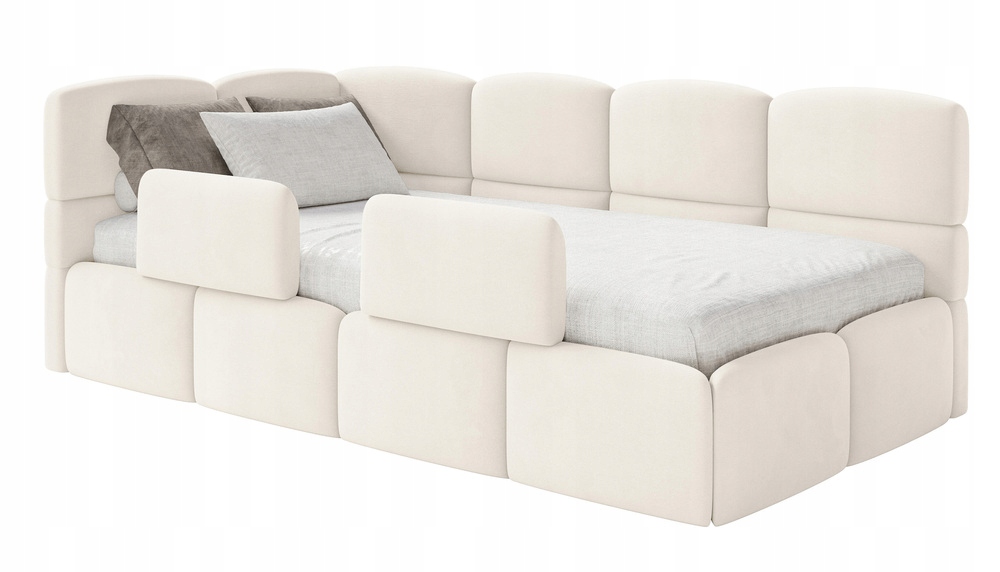 Postel pro mláděž 120 x 200 cm Cloudy krémová velurová zábrana levá