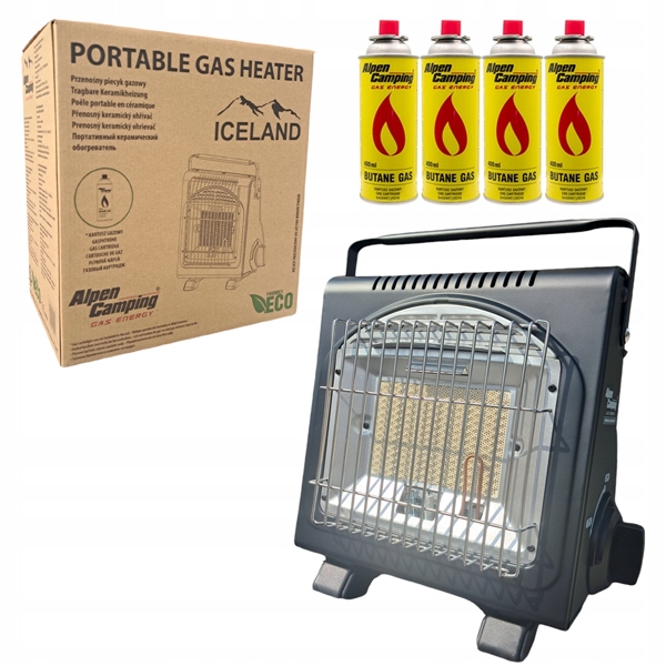 Mobilní kamna Turistický zářič 1,7 kW 2v1 4 kartuše