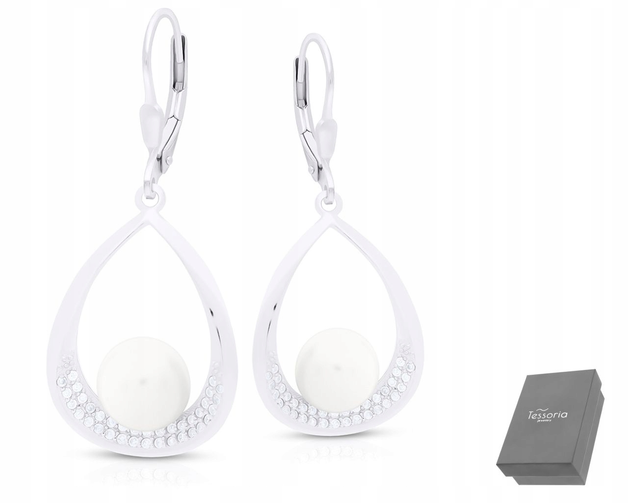 Stříbrné Náušnice S Perlami A Zirkony , Originální Design Pro Ženy