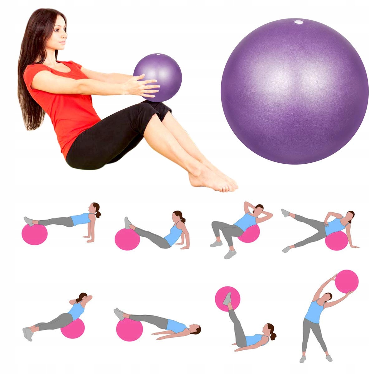 HQDEAL Zestaw 2 Piłek Pilates 23cm Antypoślizgowe Niebieska Fioletowa — miniatura 2