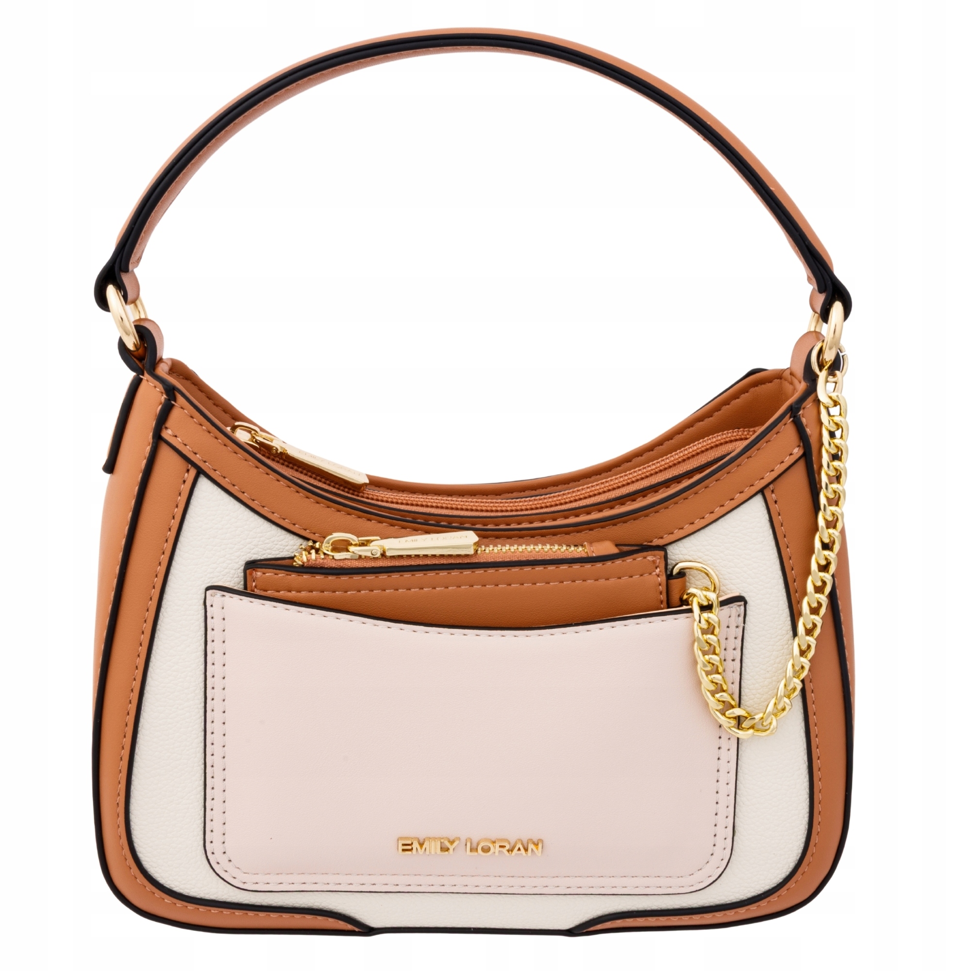 Dámská kabelka Emily Loran – béžovo-karamelová s řetízkem a peněženkou