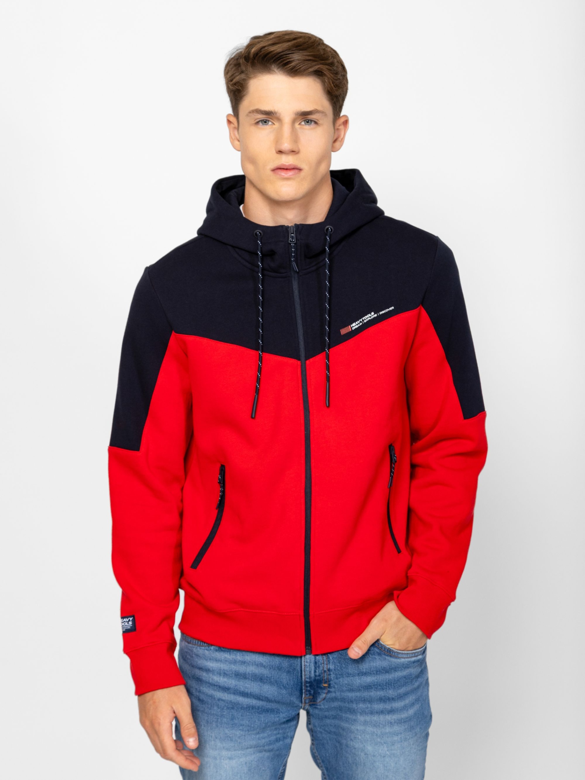 Heavy Tools Pánská Mikina S Kapucí Rozepínací Sarda Červená Cihlová M