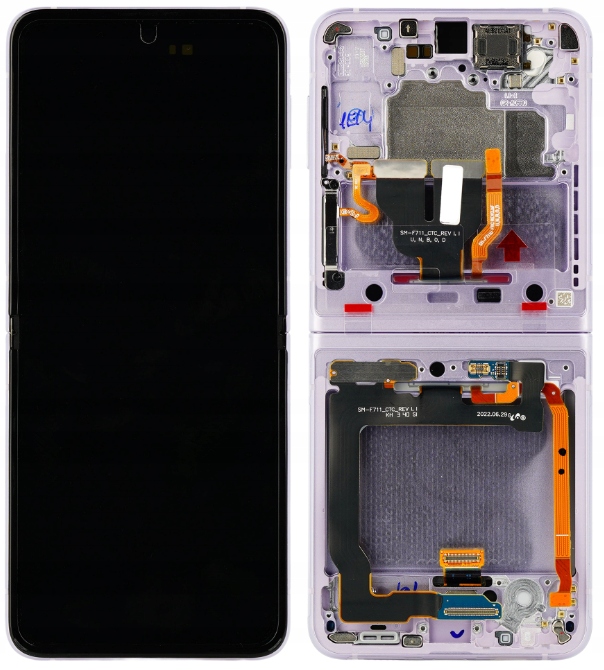 100% Originální LCD displej Rámeček Samsung Z Flip 3 (5G) F711 Fialový