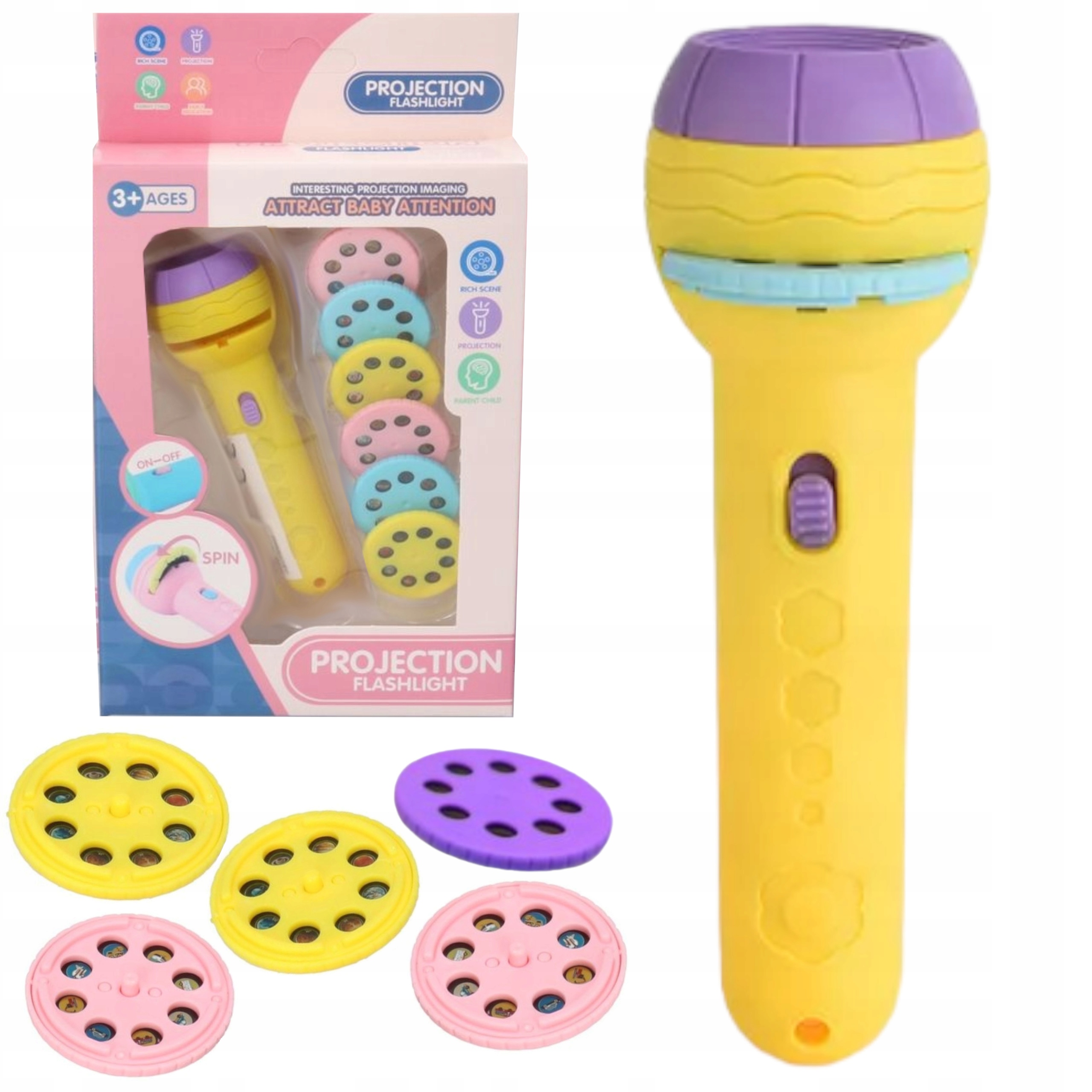 Projektor mini ręczny latarka 2 w 1 żółty dla dzieci 7606Z