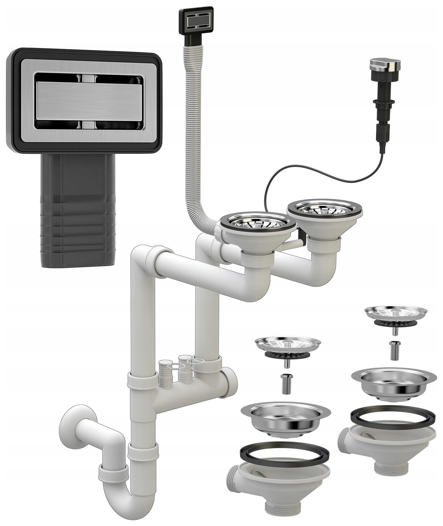 Obdĺžnikový Automatický Dvojkomorový Sifón Chrom