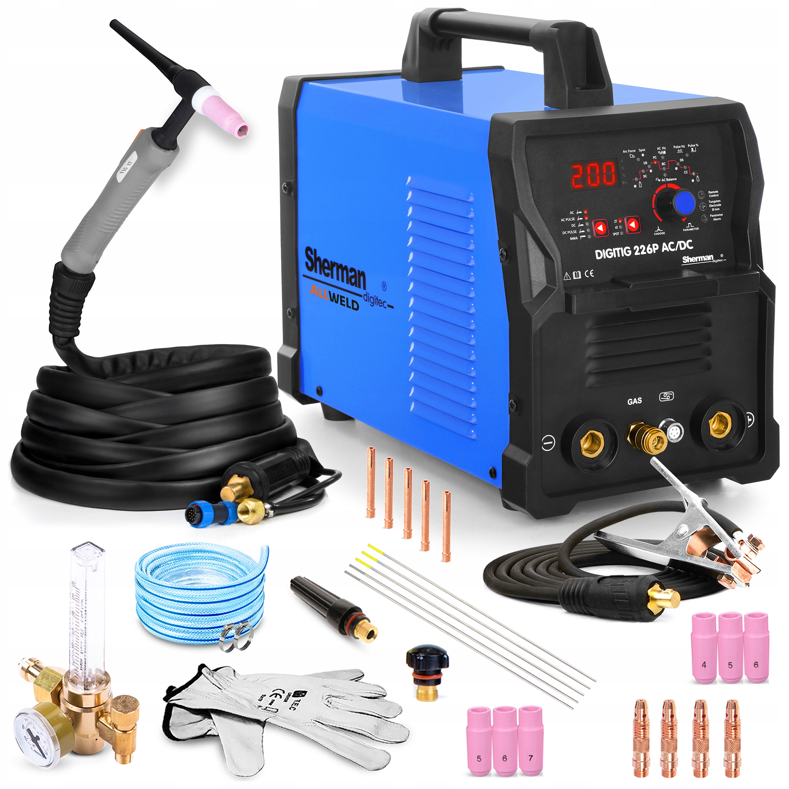 Svařovací Stroj Sherman Digi Tig 226P Ac DC Mma Hliník 200A 230V Hf Igbt Puls